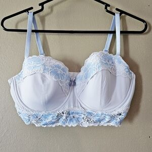 Adore Me Blue and White Lace Bra